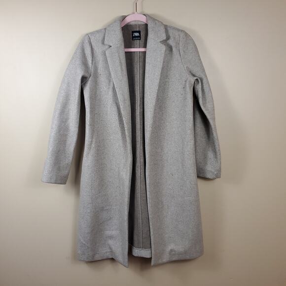 Zara Taupe Long Length Lapel Open Front Coat Size S - Picture 1 of 12